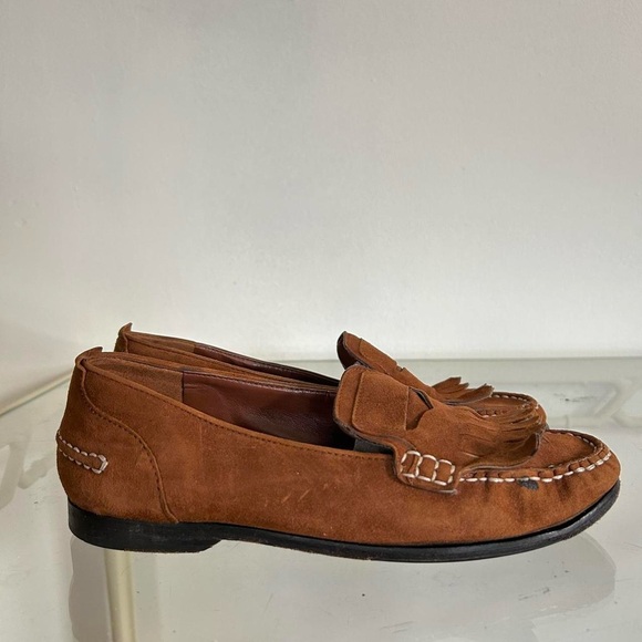 Auburn suede tassel loafers with contrast stitching - Picture 1 of 5